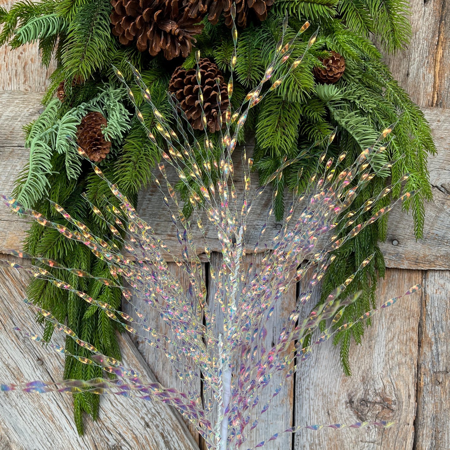 28" White Iridescent Twist Spray, Christmas Tree Topper Spray