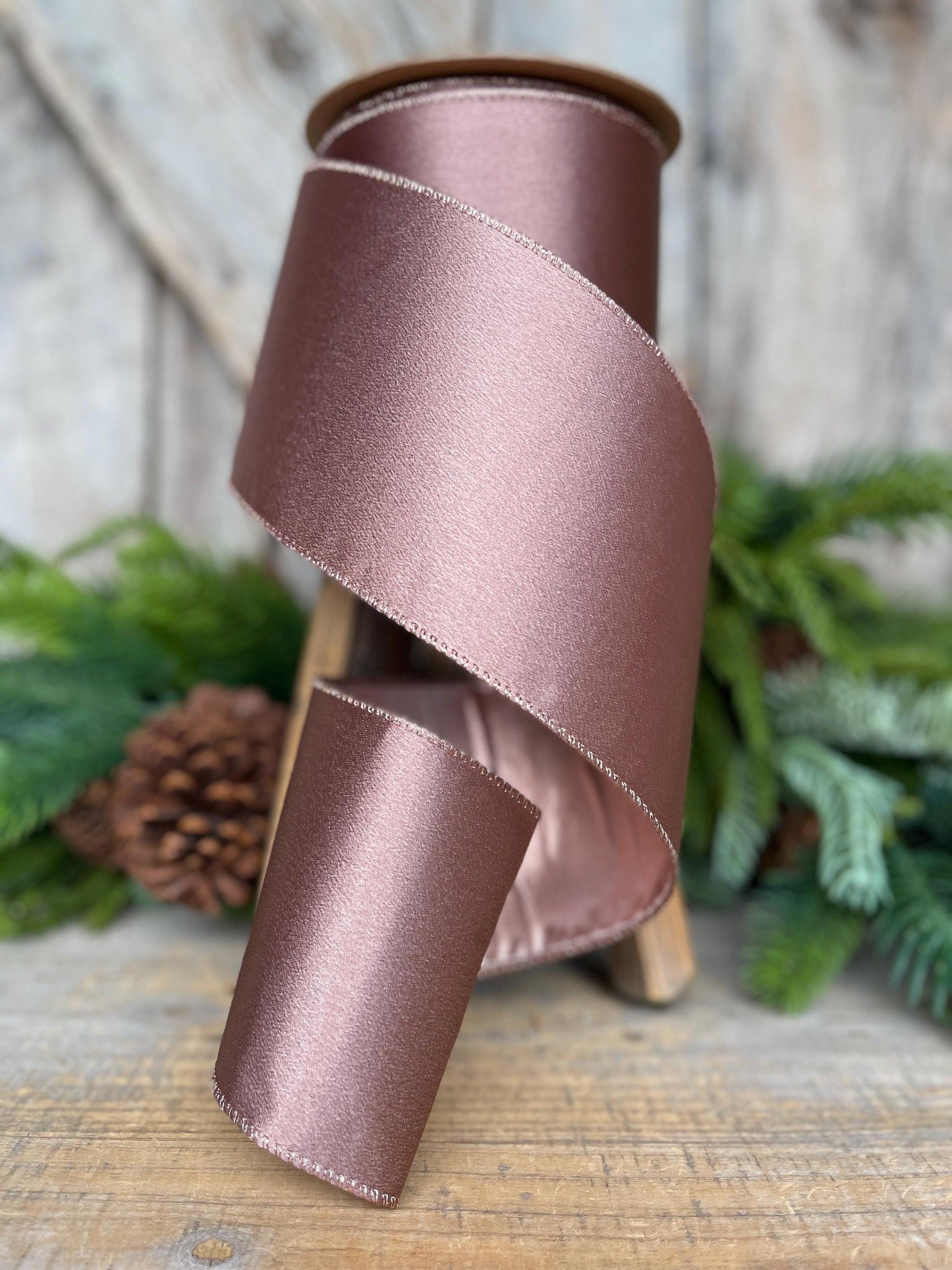 4" Rose Gold Ribbon, Rose Gold Christmas Ribbon, Metallic Ribbon