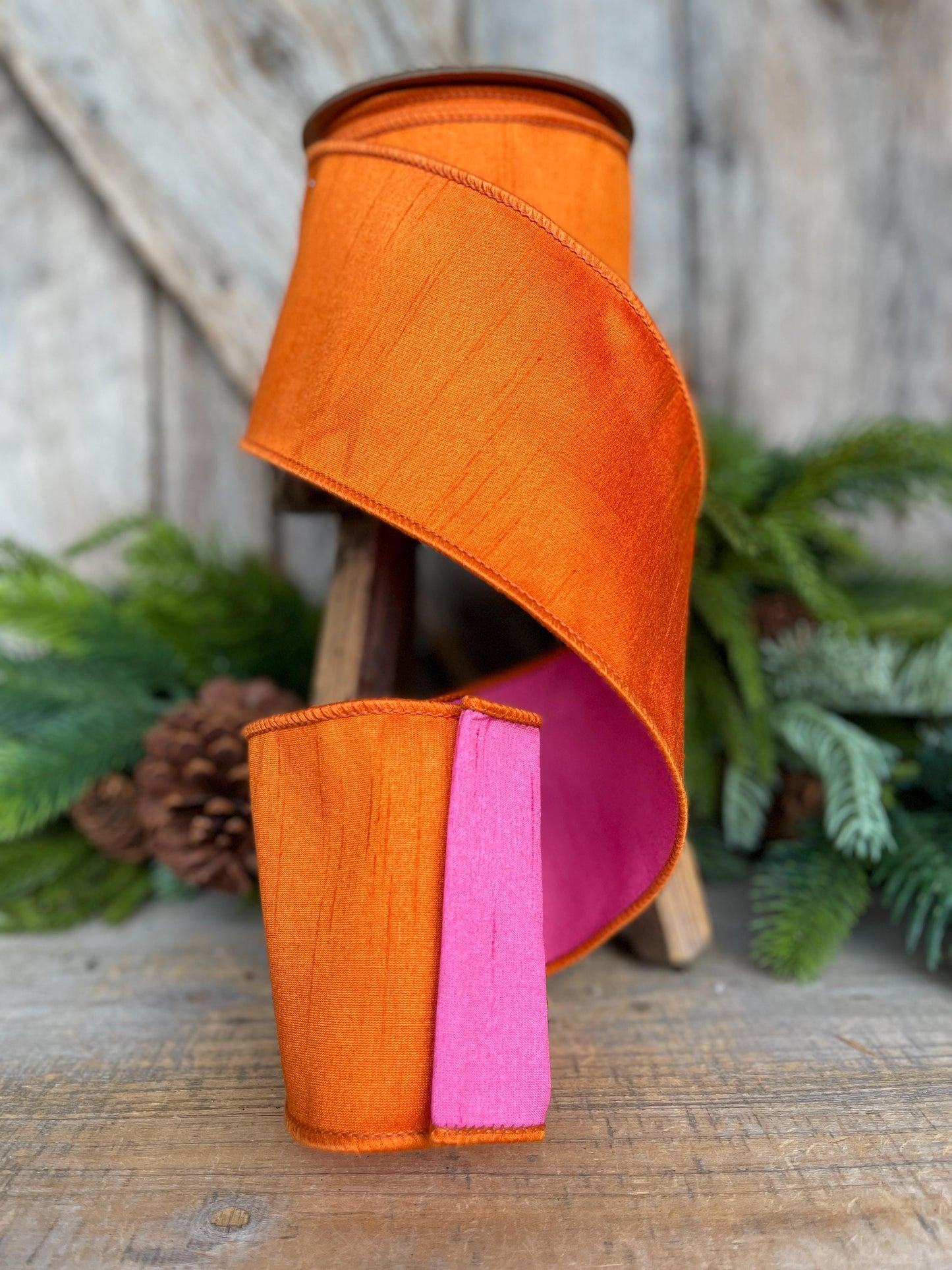4" Orange Pink Ribbon, Wired Ribbon, Designer Ribbon