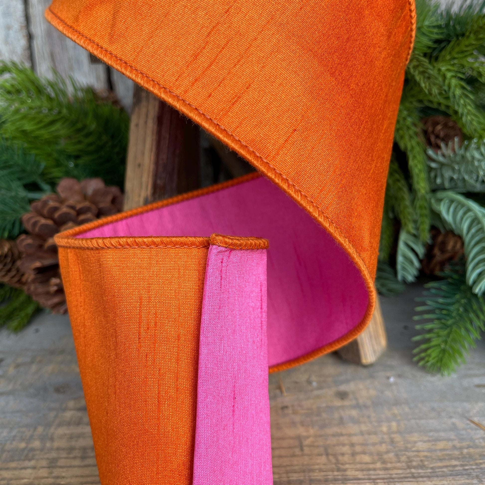 4" Orange Pink Ribbon, Wired Ribbon, Designer Ribbon