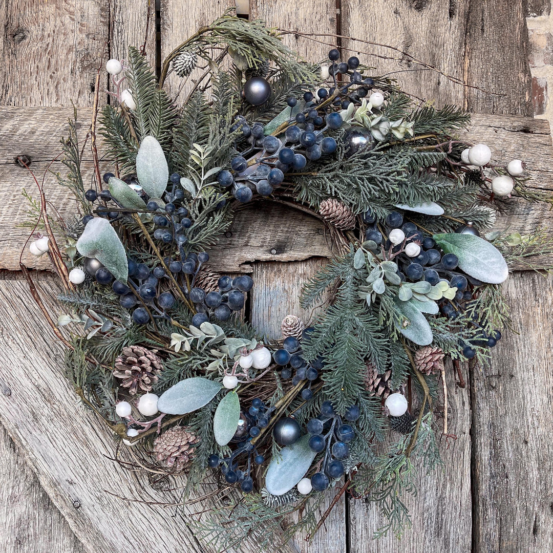 24" Christmas Blueberry Wreath, Christmas Wreath, Blueberry Winter Wreath