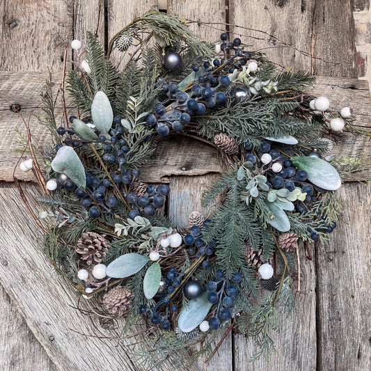 24" Christmas Blueberry Wreath, Christmas Wreath, Blueberry Winter Wreath