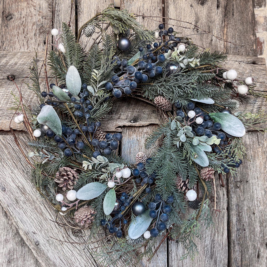 24" Christmas Blueberry Wreath, Christmas Wreath, Blueberry Winter Wreath