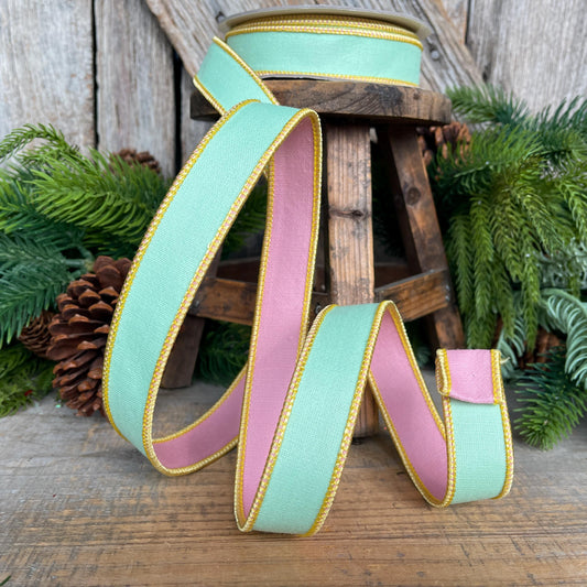 1" Green PInk Pastel Ribbon, Farrisilk Ribbon, Pretty Pastel Ribbon