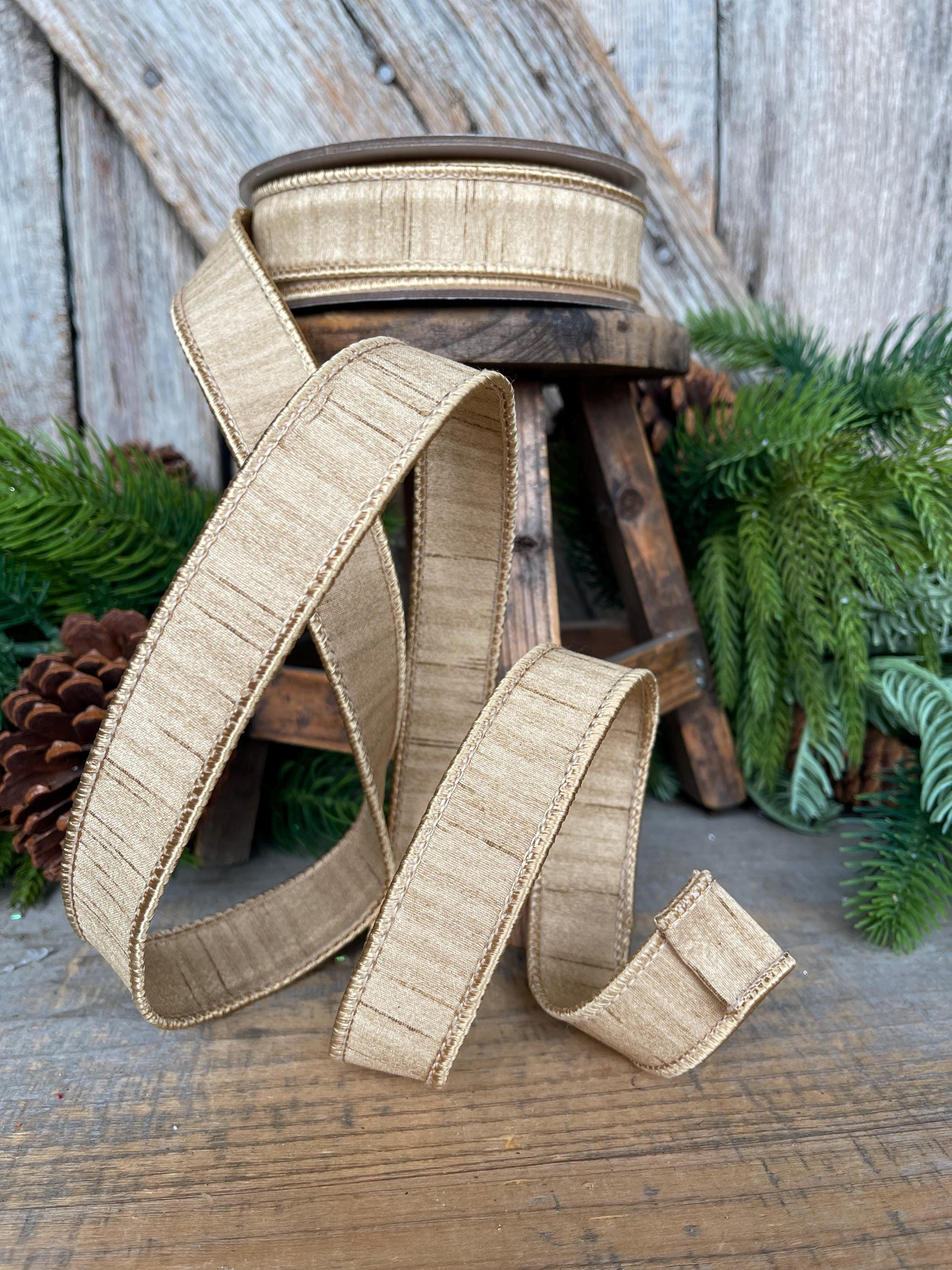 1” Gold Ribbon, Farrisilk ribbon, Gold Shimmering Silk ribbon, Christmas Ribbon