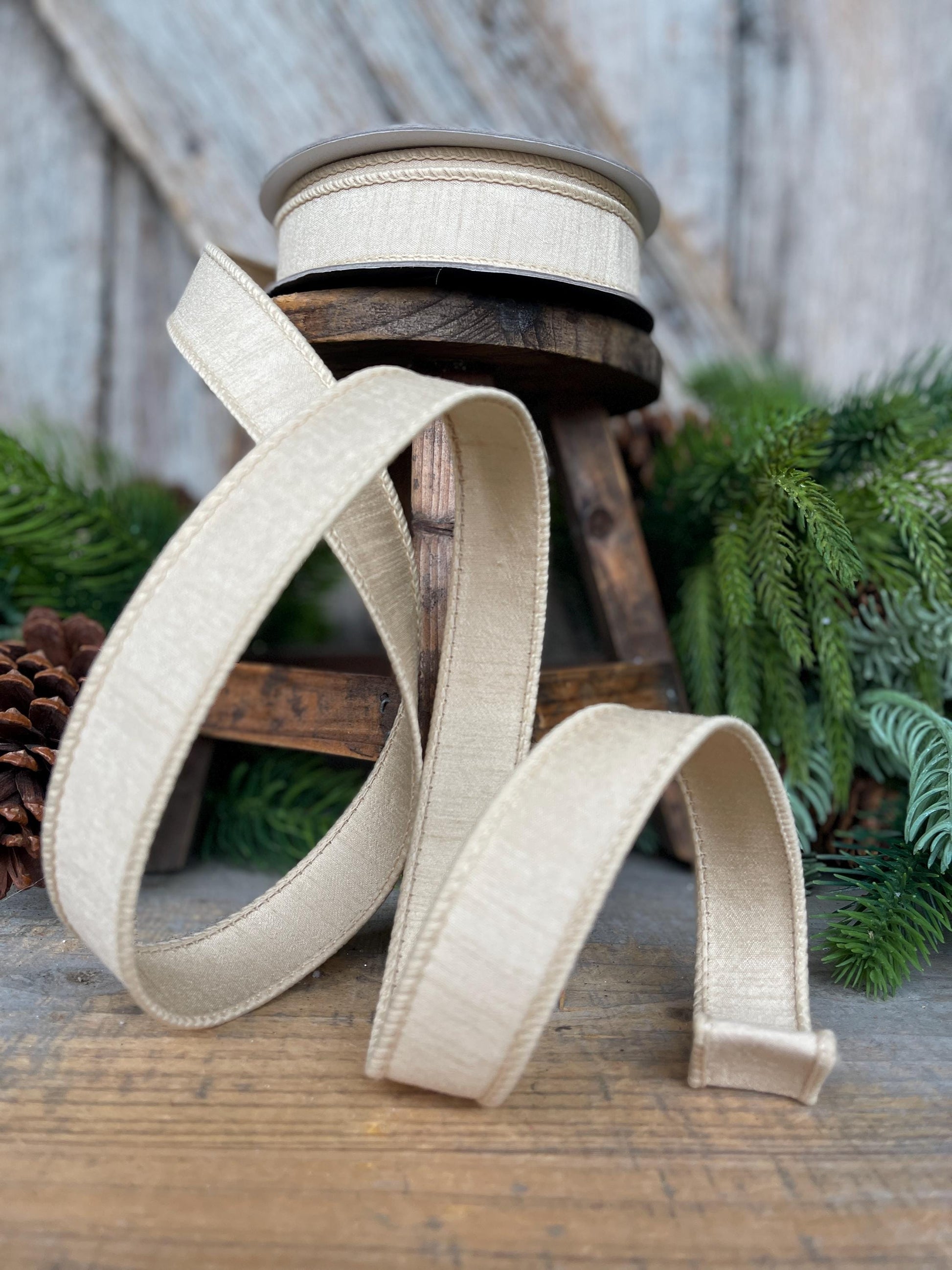 1" Beige Ivory Ribbon, Farrisilk Ribbon, Dupion Ribbon, Ivory Ribbon