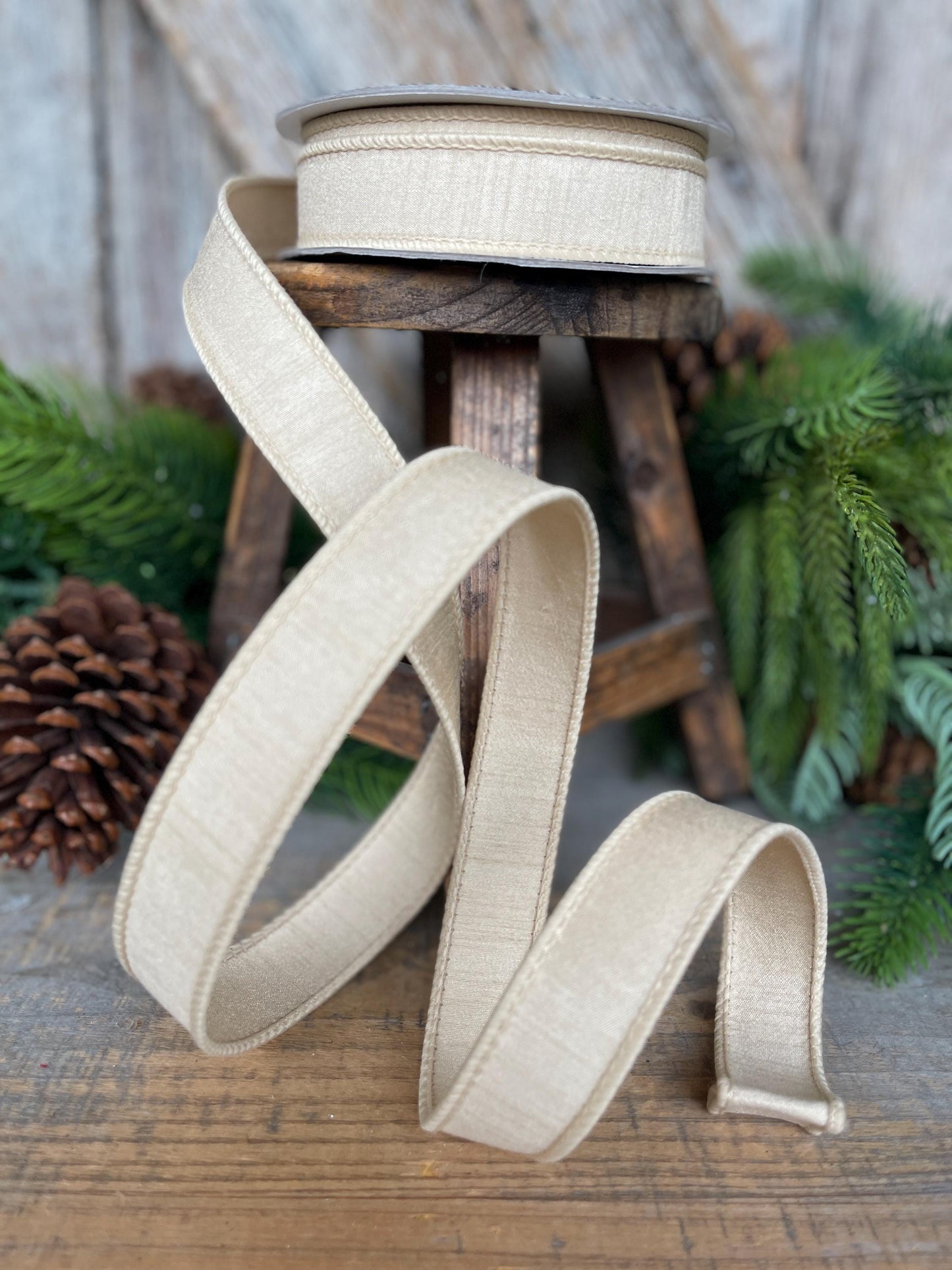 1" Beige Ivory Ribbon, Farrisilk Ribbon, Dupion Ribbon