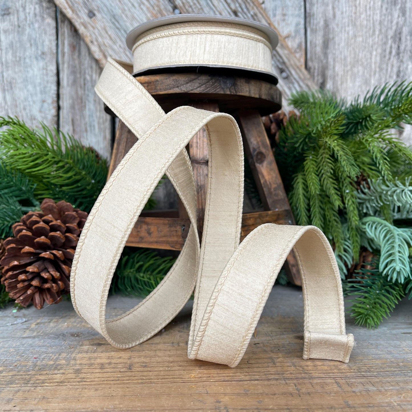 1" Beige Ivory Ribbon, Farrisilk Ribbon, Dupion Ribbon, Ivory Ribbon