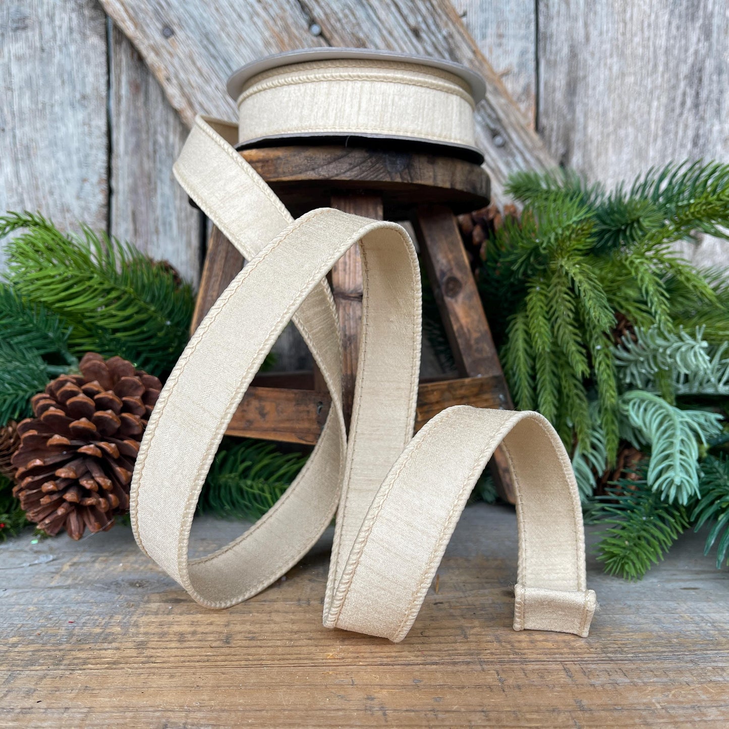 1" Beige Ivory Ribbon, Farrisilk Ribbon, Dupion Ribbon