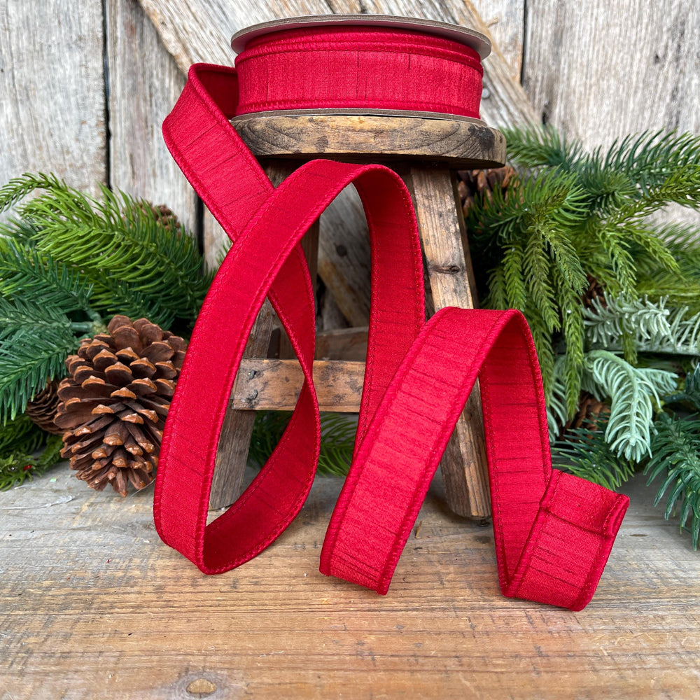 1” Red Dupion Ribbon, Farrisilk ribbon, Christmas Ribbon