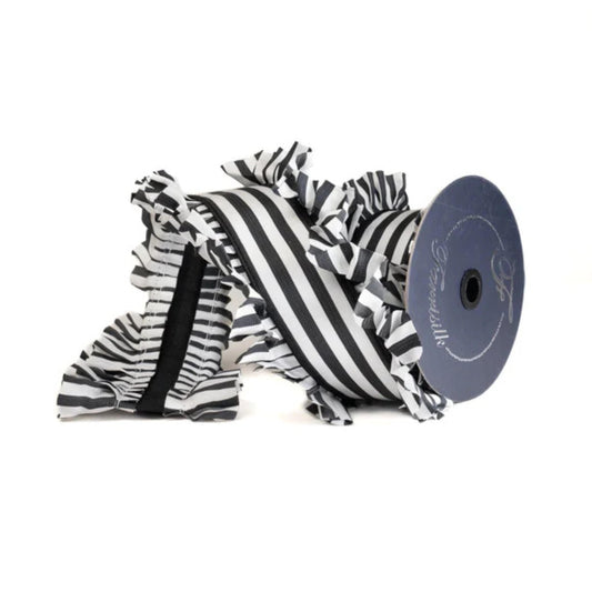 Black White Ruffle Edge Wired Ribbon: Farrisilk Candy Wrap, 4.5" Wide
