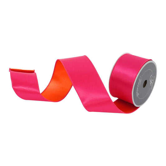 2.5" Pink Orange Satin Ribbon, Farrisilk Ribbon, Wired Ribbon