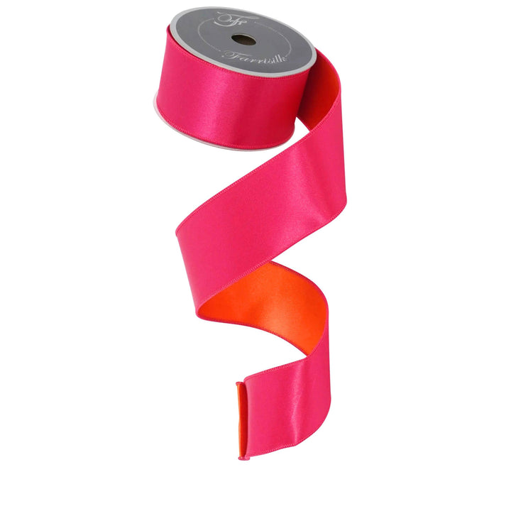 2.5" Pink Orange Satin Ribbon, Farrisilk Ribbon, Wired Ribbon