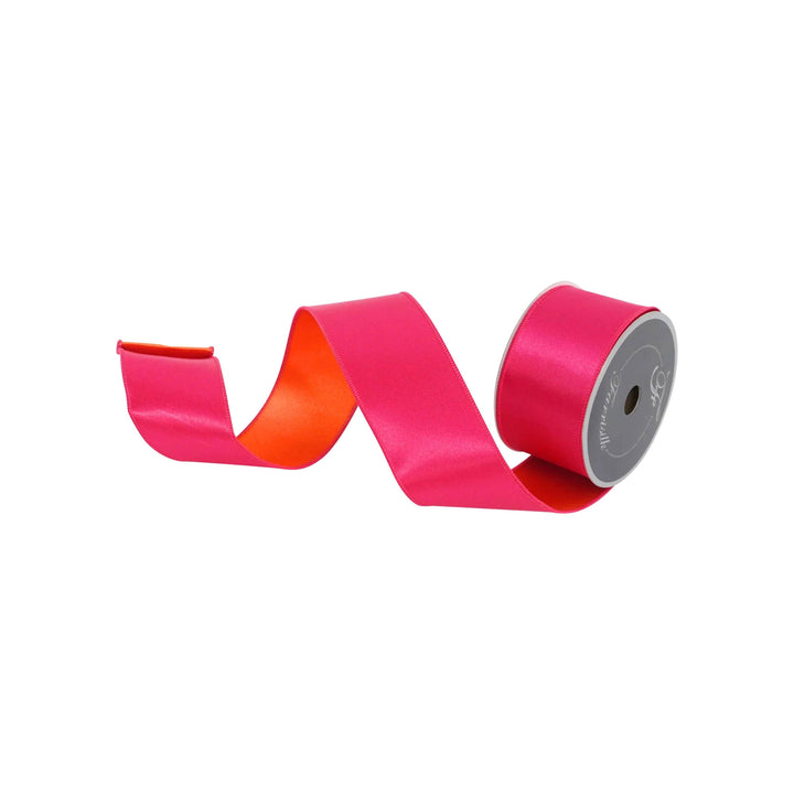 2.5" Pink Orange Satin Ribbon, Farrisilk Ribbon, Wired Ribbon
