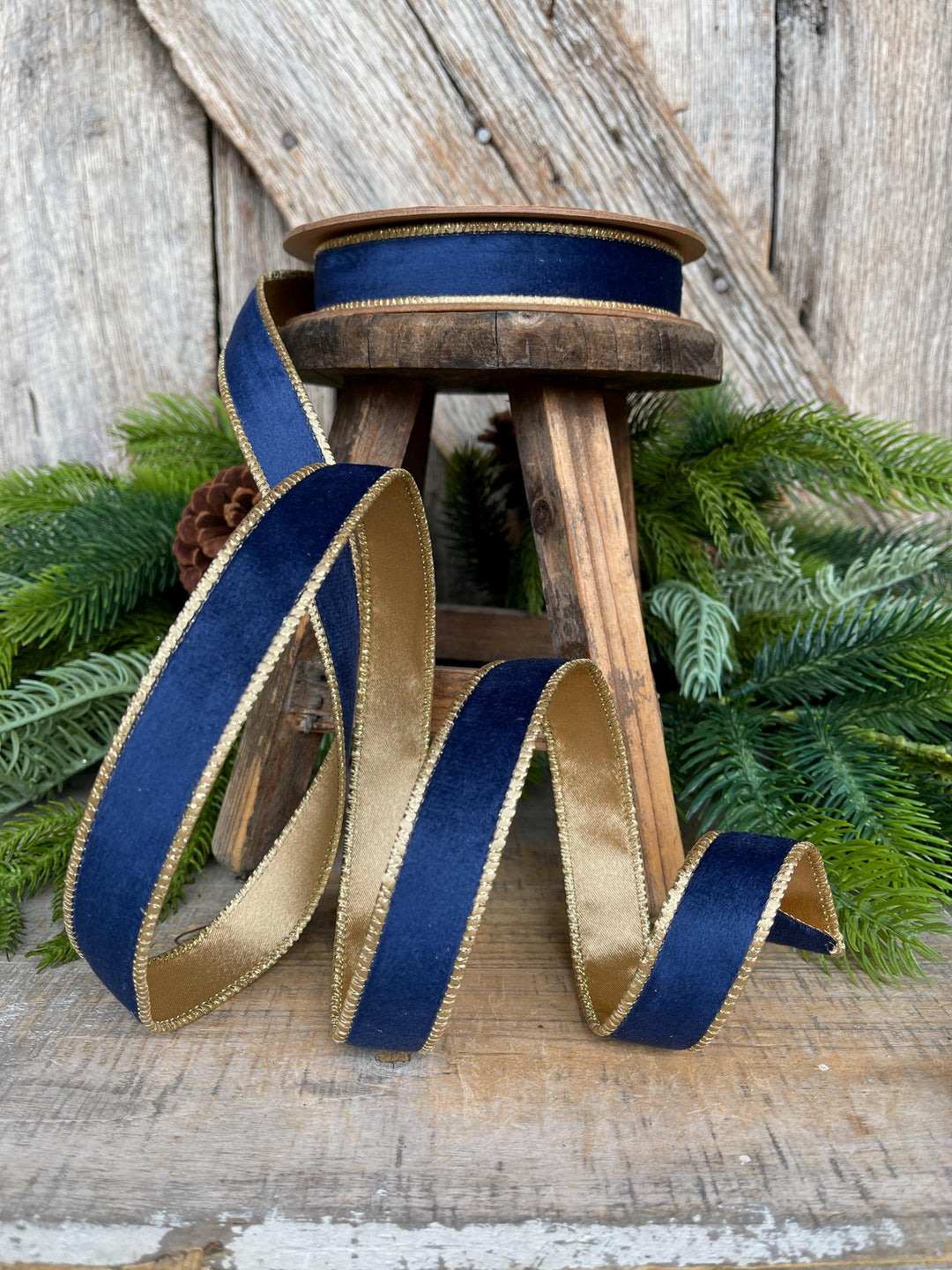 Navy Blue Velvet Wired Ribbon: 1-inch, 10 Yards