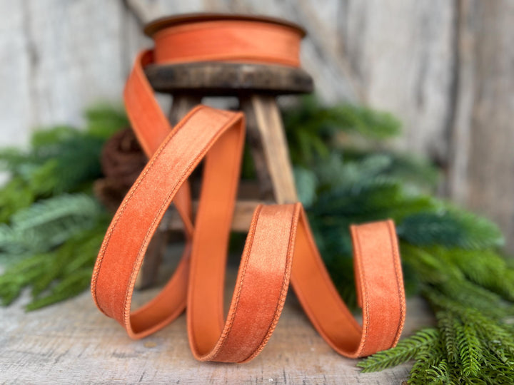 Wired Orange Velvet Ribbon: Fall Halloween Christmas Decor, 1" x 10 Yards
