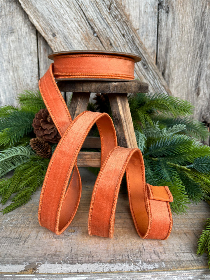 Wired Orange Velvet Ribbon: Fall Halloween Christmas Decor, 1" x 10 Yards