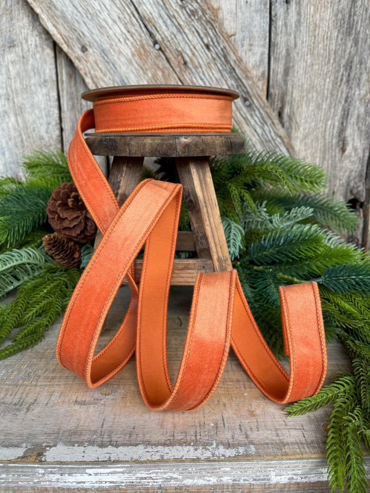 Wired Orange Velvet Ribbon: Fall Halloween Christmas Decor, 1" x 10 Yards