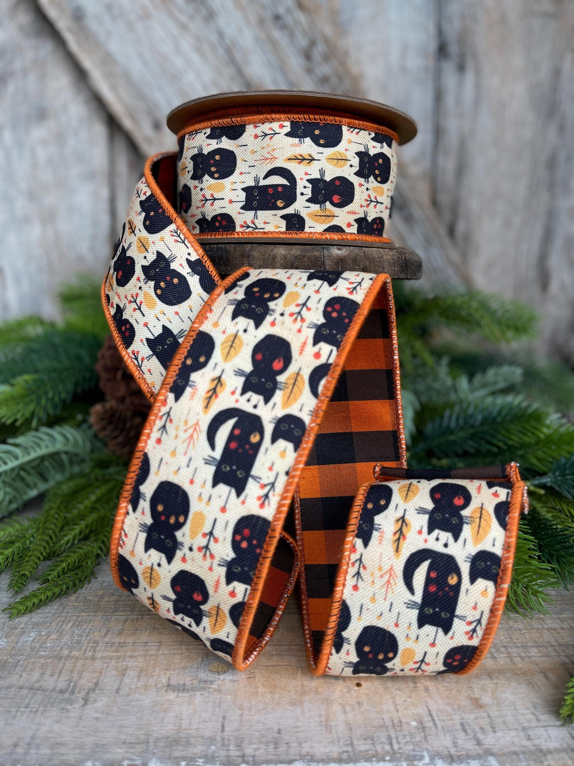 2.5" Black Cat Ribbon, Halloween Ribbon, Vintage Halloween Ribbon