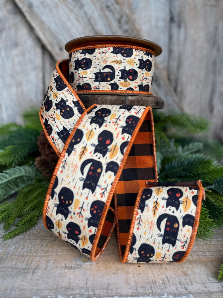 Halloween Black Cat Ribbon: Vintage Wired Edge, 2.5 Inch, 10 Yards