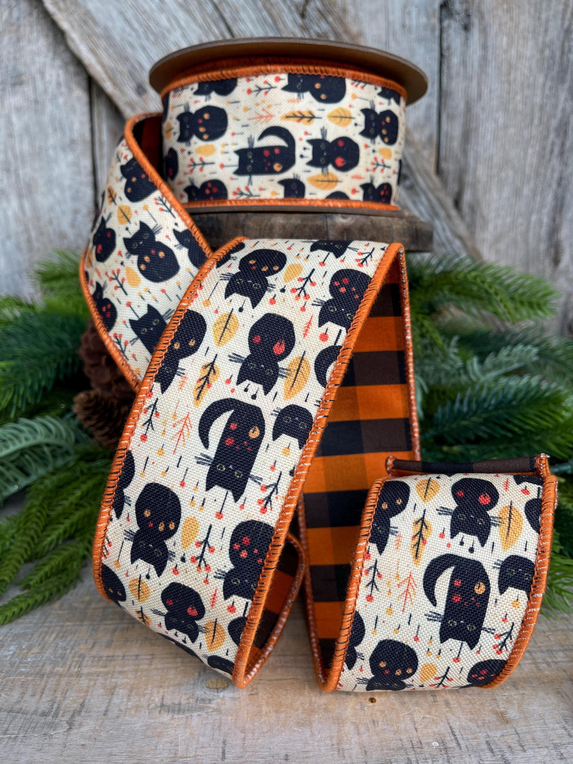 2.5" Black Cat Ribbon, Halloween Ribbon, Vintage Halloween Ribbon