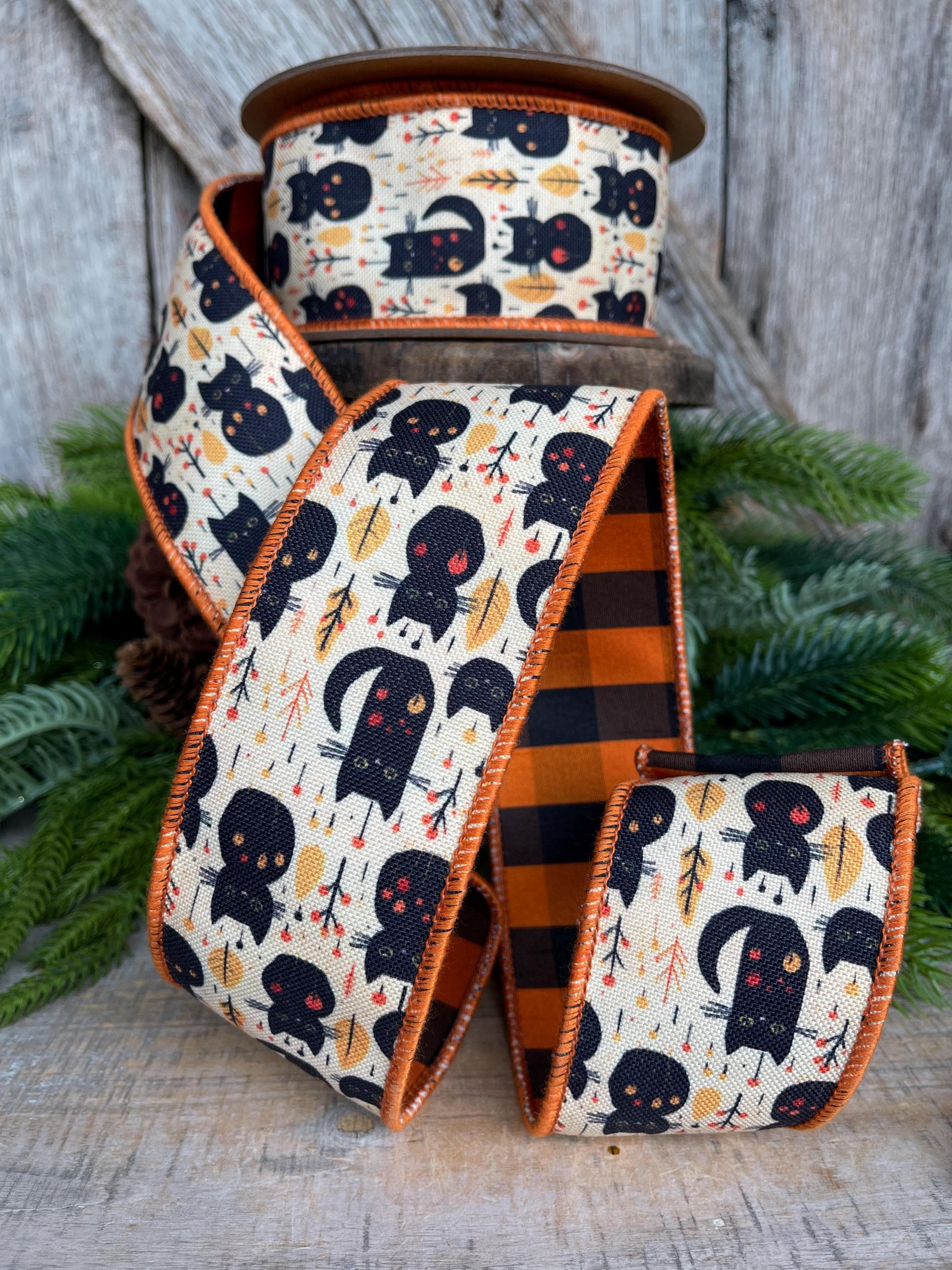 2.5" Black Cat Ribbon, Halloween Ribbon, Vintage Halloween Ribbon