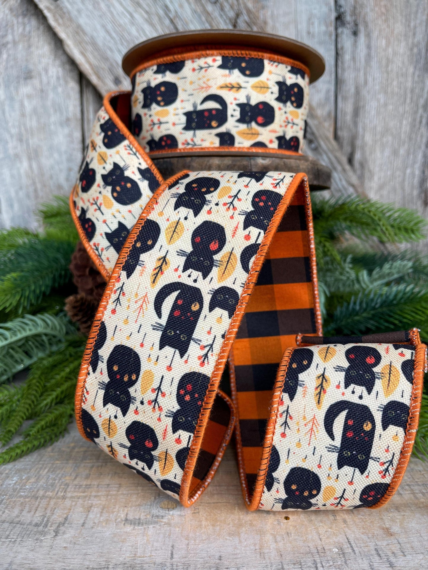 2.5" Black Cat Ribbon, Halloween Ribbon, Vintage Halloween Ribbon