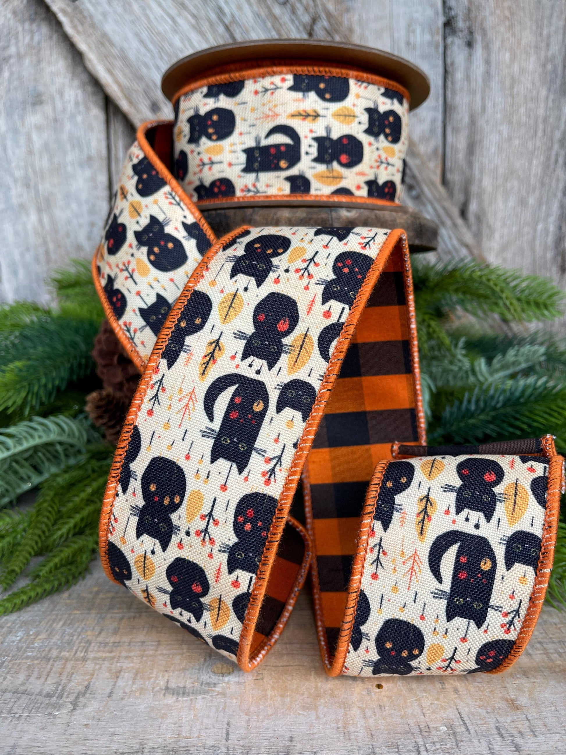 2.5" Black Cat Ribbon, Halloween Ribbon, Vintage Halloween Ribbon