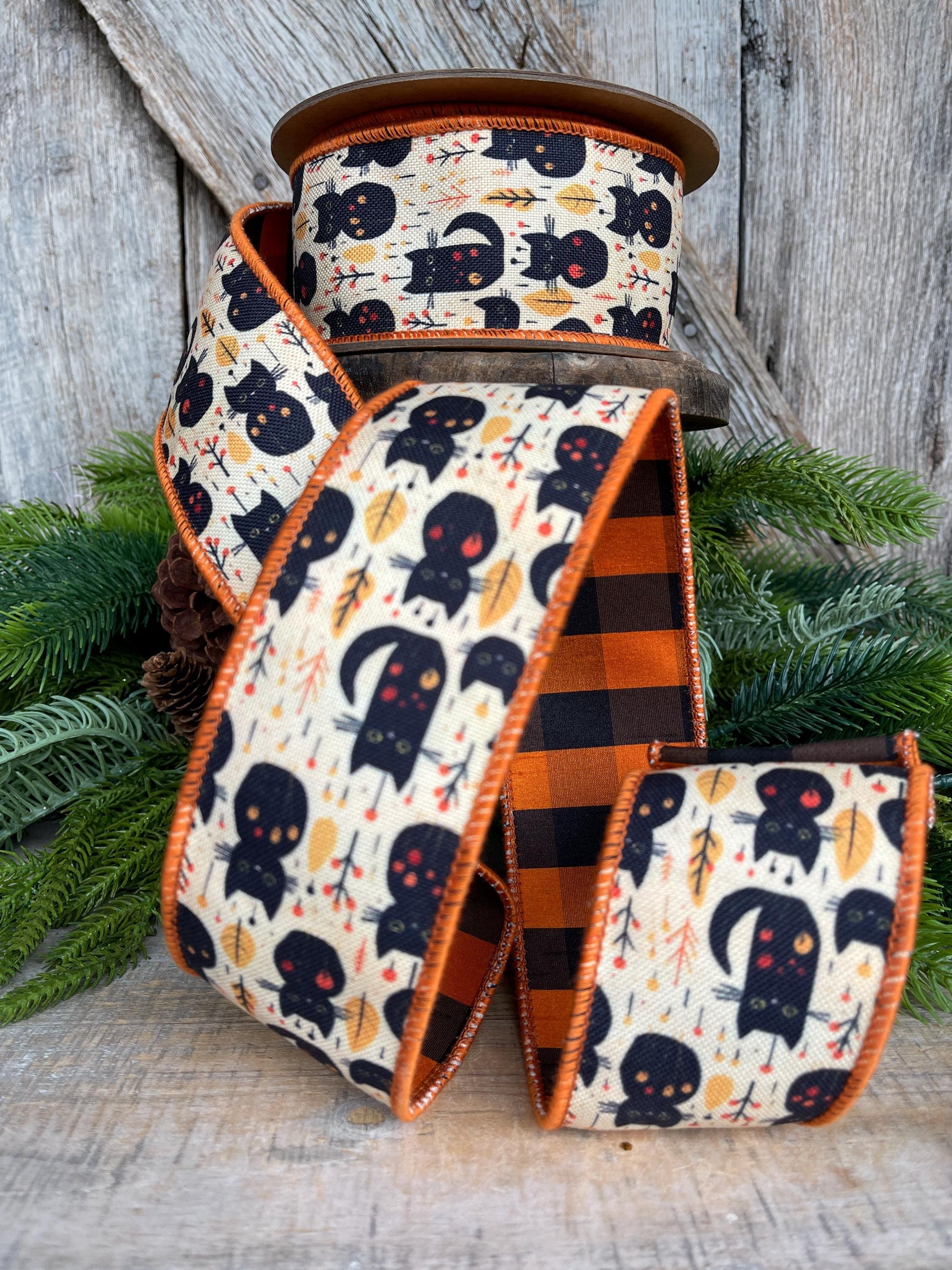 2.5" Black Cat Ribbon, Halloween Ribbon, Vintage Halloween Ribbon