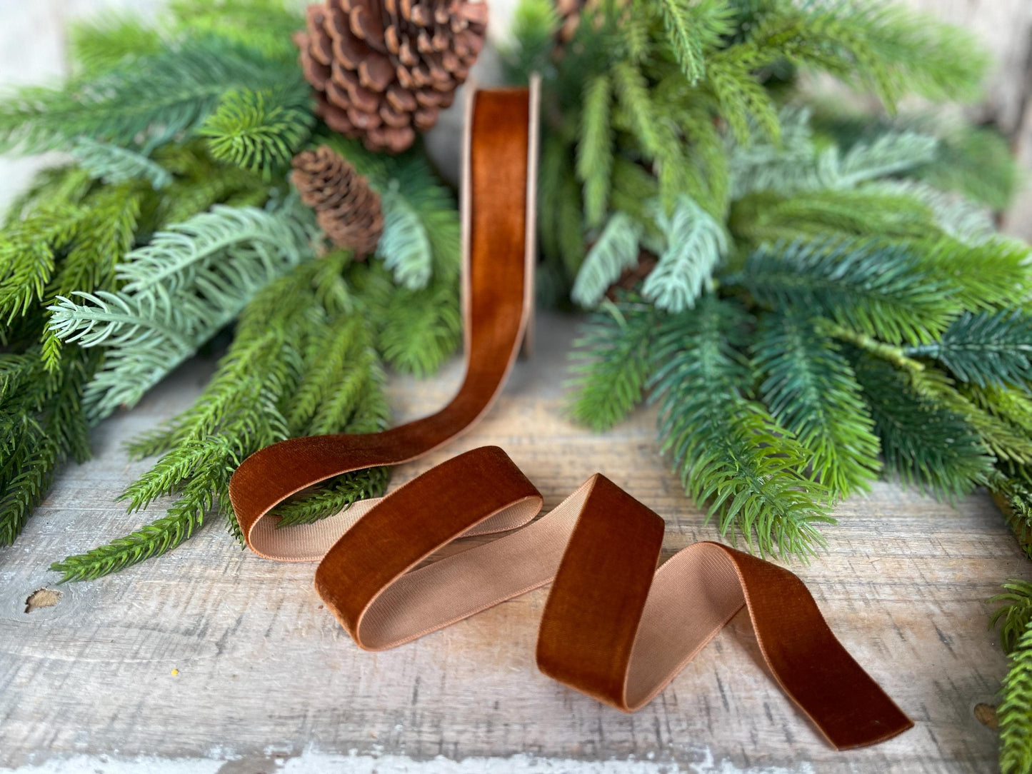 1” Pecan Brown Velvet Ribbon, Unwired Ribbon, Christmas ribbon, Brown Velvet Ribbon