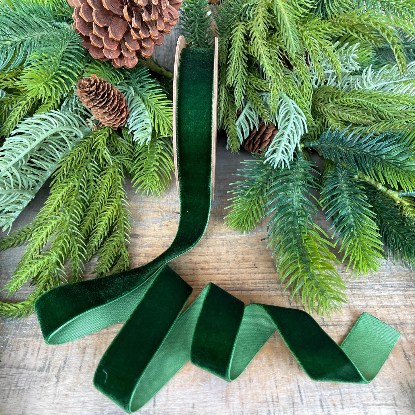 1” Emerald Green Velvet Ribbon, Unwired Ribbon, Christmas ribbon, Dark Green Velvet Ribbon