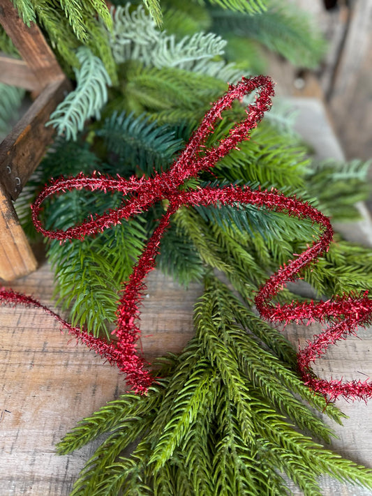 3/8" Red Tinsel Ribbon, Red Ribbon, Christmas Ribbon, Gift Wrap Ribbon