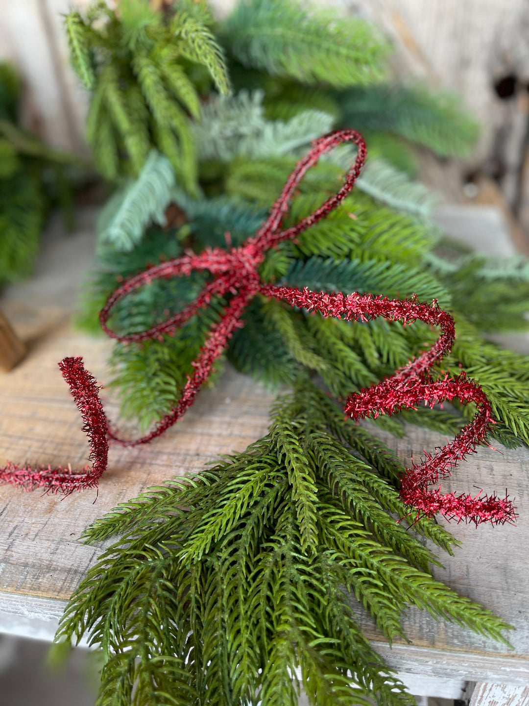 Red Tinsel Christmas Ribbon: 3/8" Wired Gift Wrap