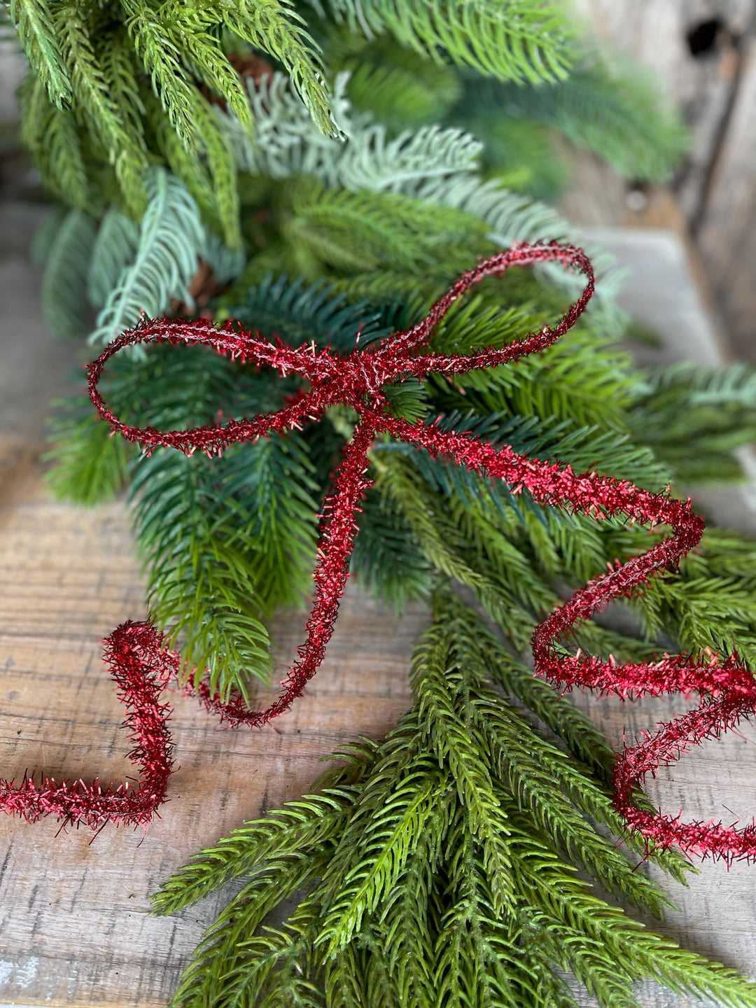 Red Tinsel Christmas Ribbon: 3/8" Wired Gift Wrap