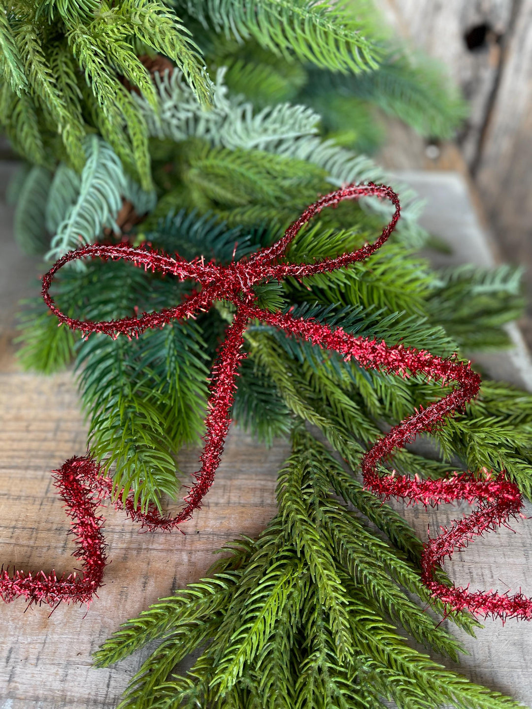 Red Tinsel Christmas Ribbon: 3/8" Wired Gift Wrap