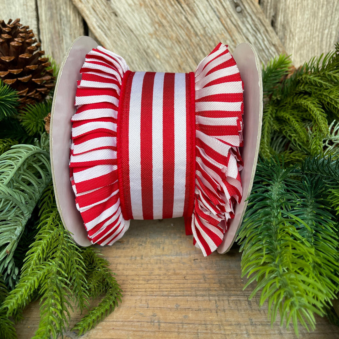 4.5" Red Ruffle Ribbon, Farrisilk Ribbon, Red Candy Wrap Ruffle Ribbon