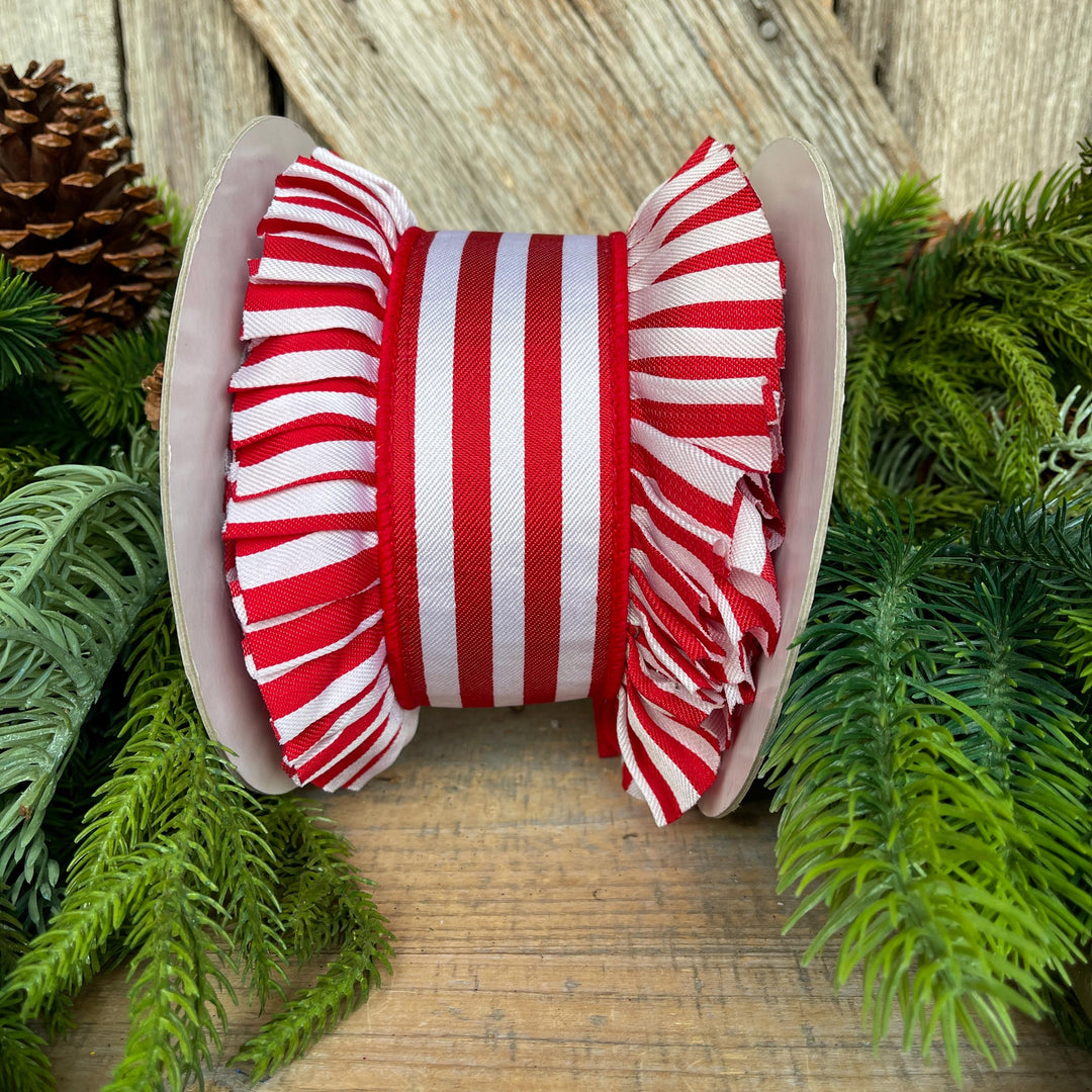 4.5" Red Ruffle Ribbon, Farrisilk Ribbon, Red Candy Wrap Ruffle Ribbon