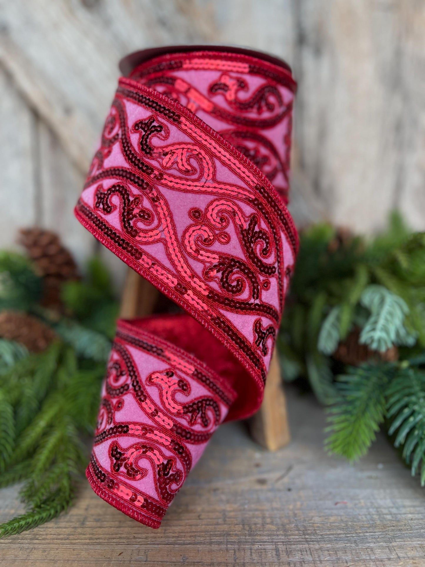 Hot Pink Sequin Ribbon: 4" Wired Christmas Tree Ribbon