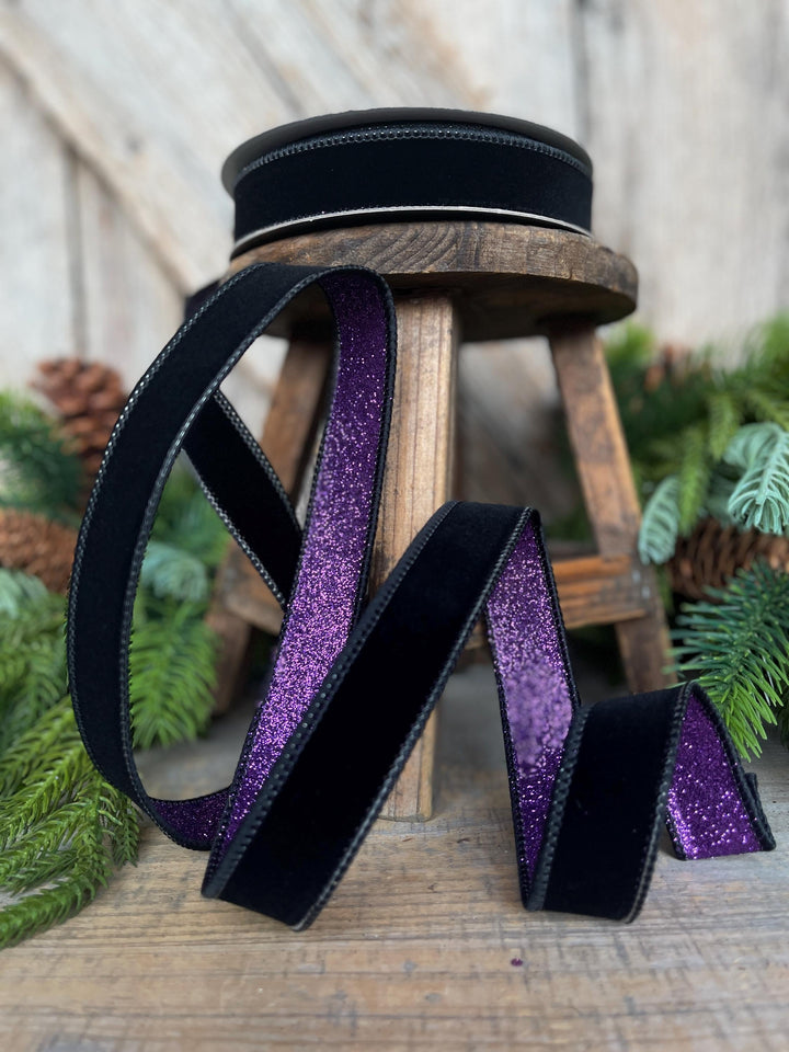 Black &amp; Purple Fusion Ribbon: 1" Farrisilk Halloween Ribbon