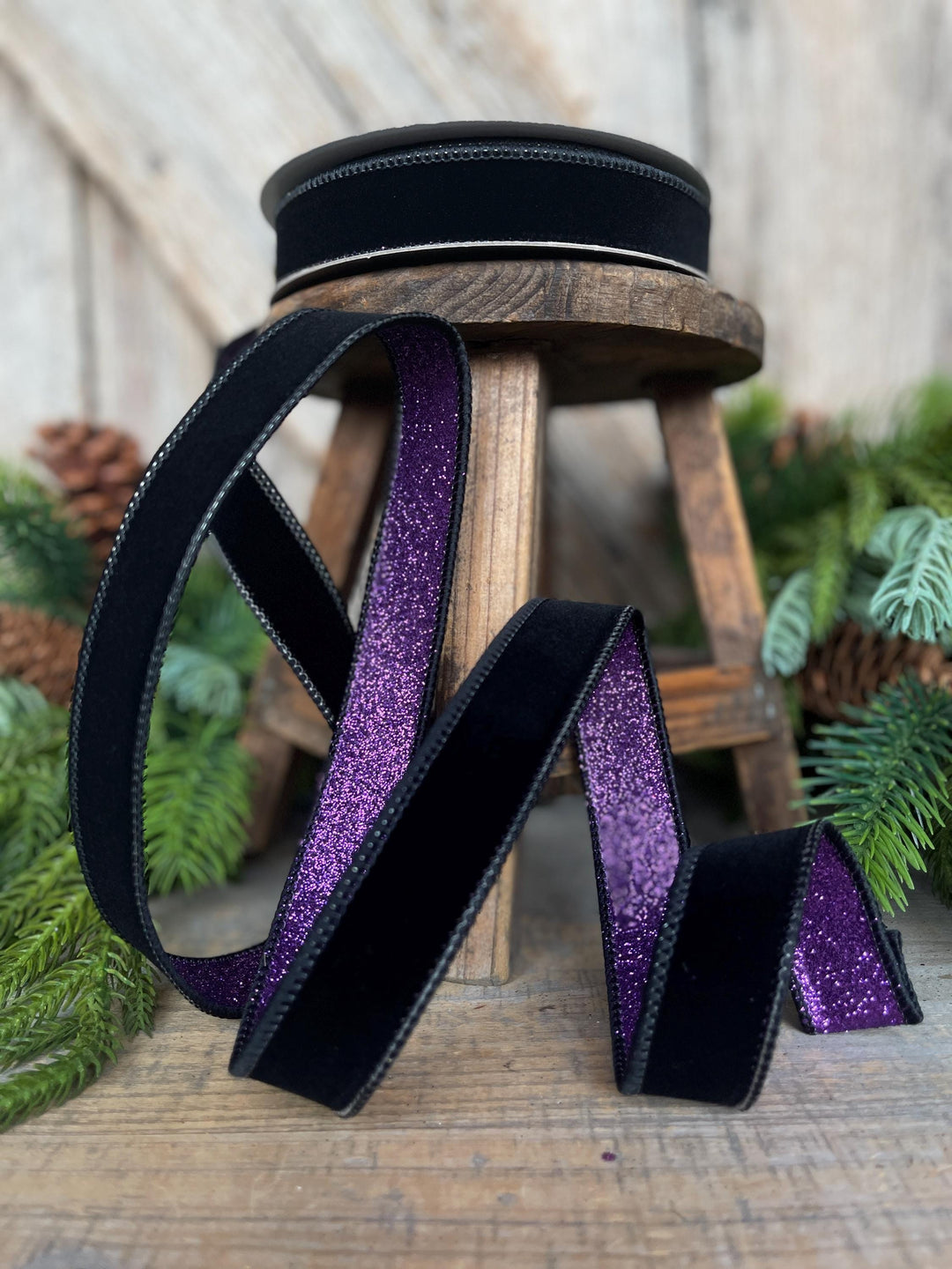 Black &amp; Purple Fusion Ribbon: 1" Farrisilk Halloween Ribbon
