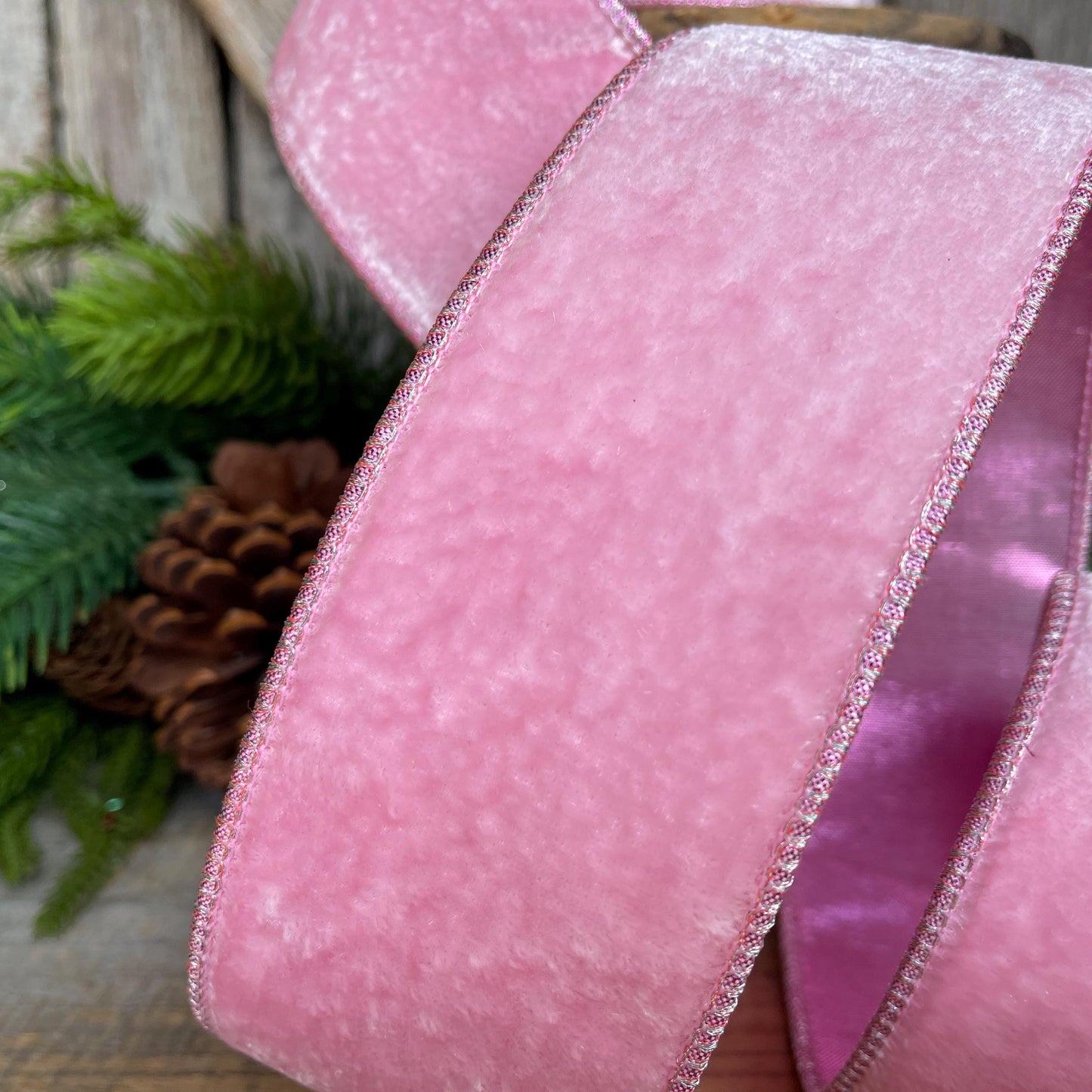 2.5" Pink Velvet Ribbon, baby pink velvet ribbon, light pink velvet ribbon, christmas ribbon