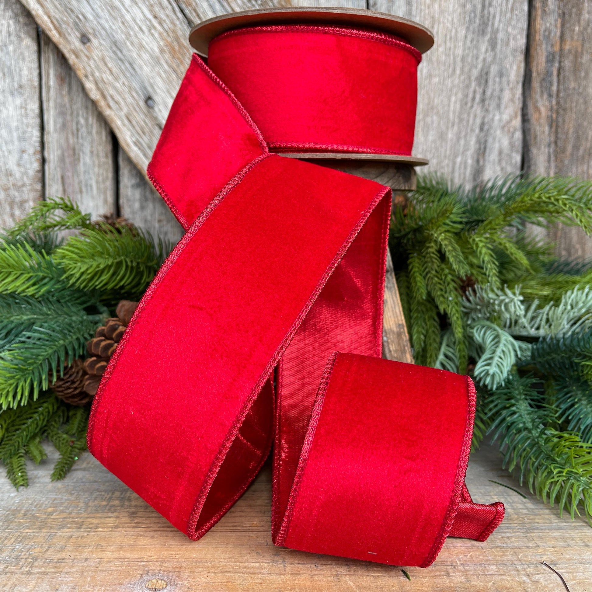 2.5" Red Velvet Ribbon, Red Christmas Tree Ribbon, Red Ribbon