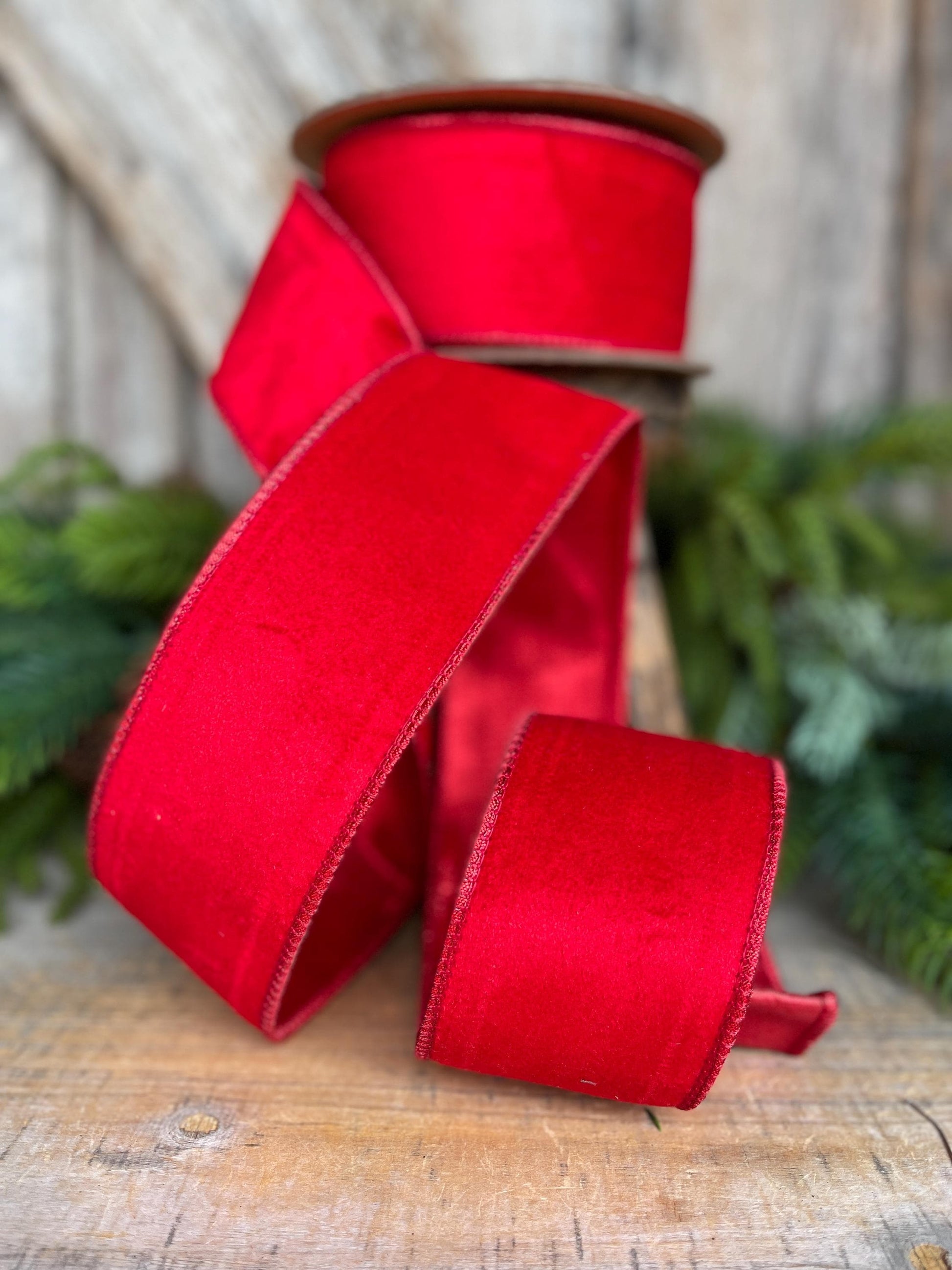 2.5" Red Velvet Ribbon, Red Christmas Tree Ribbon, Red Ribbon, Christmas Ribbon
