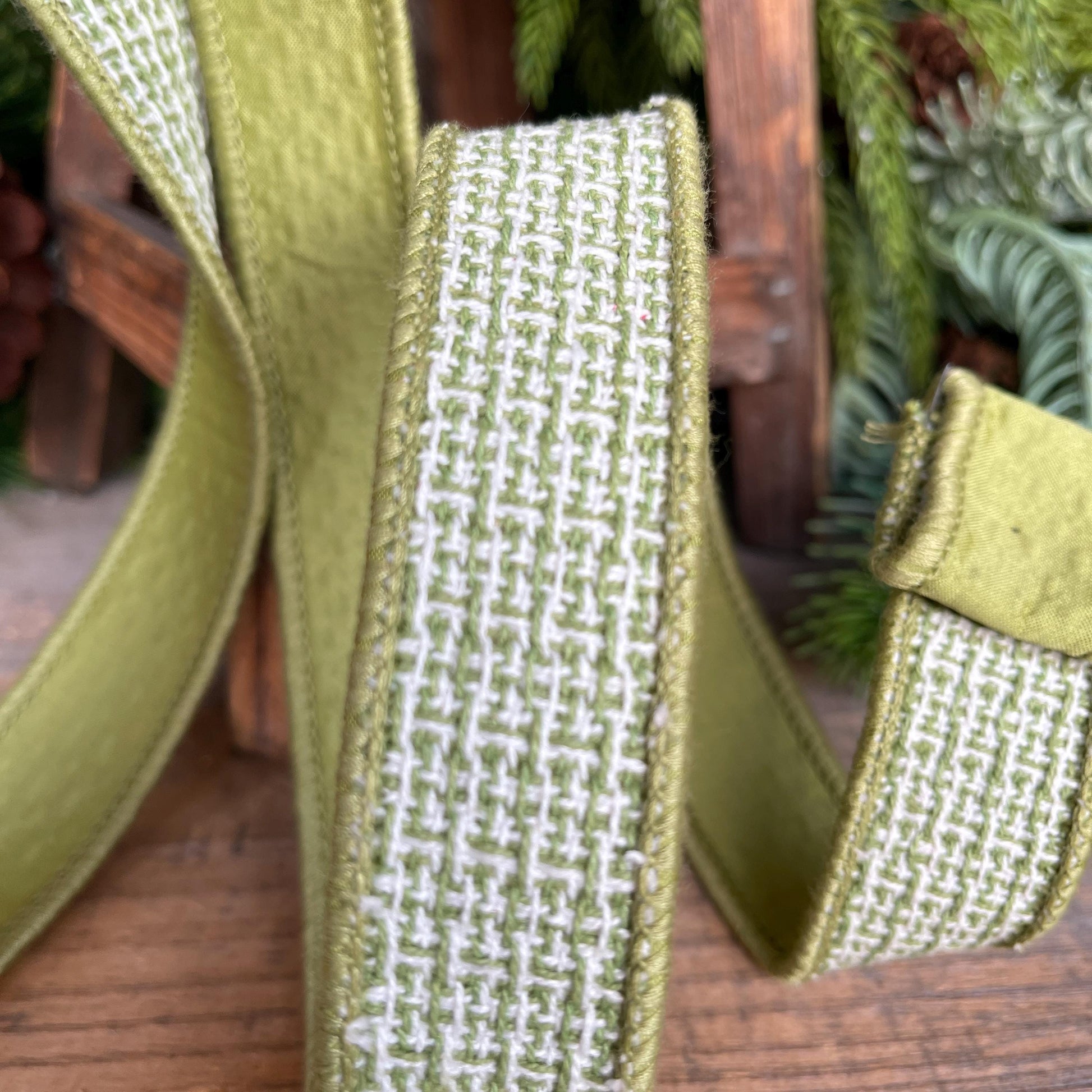 1" Moss Green Textured Ribbon, Green Ribbon, Christmas Ribbon