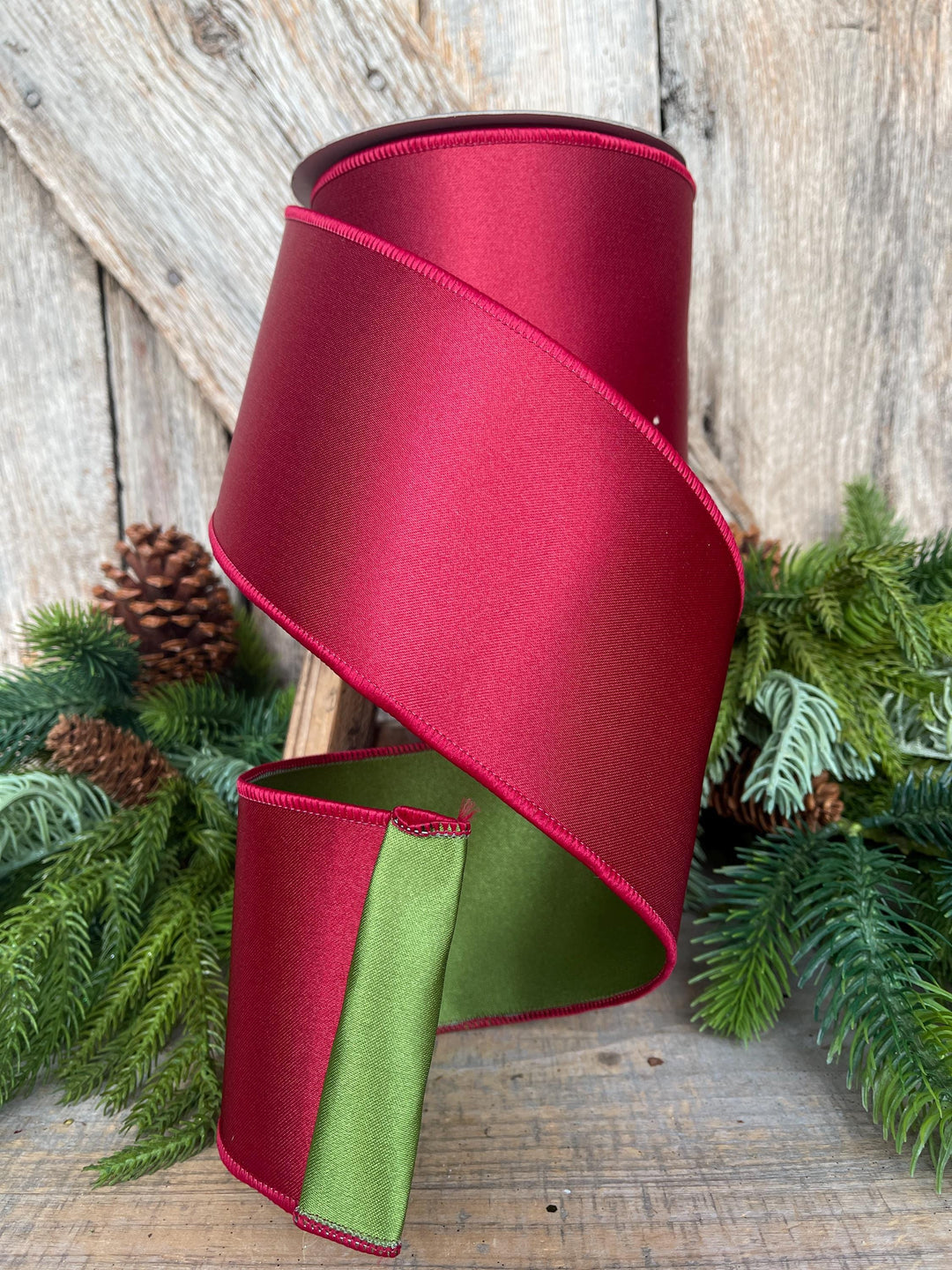 4" Ruby Green Satin Ribbon, Farrisilk Ribbon, Wired Ribbon