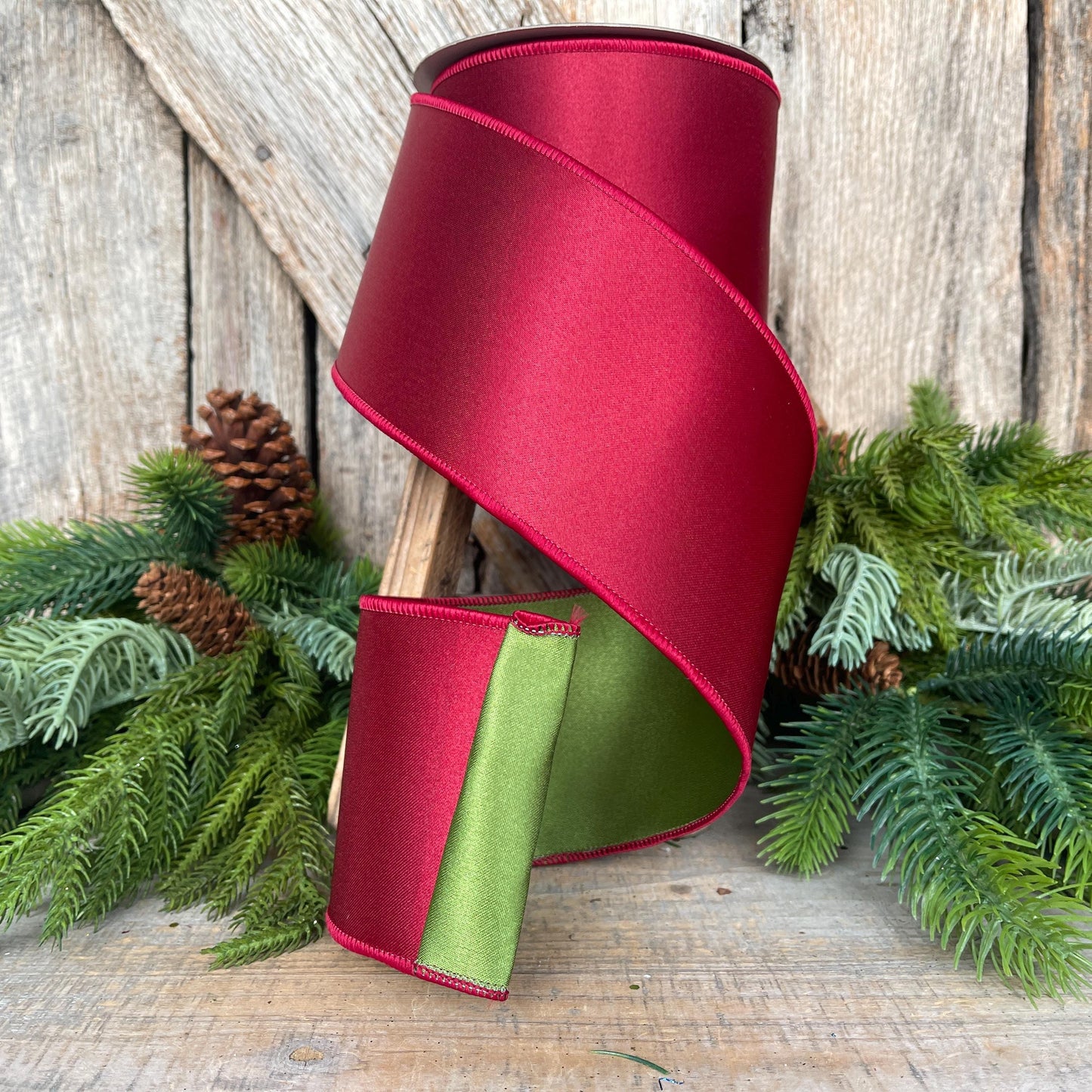 4" Ruby Green Satin Ribbon, Farrisilk Ribbon, Wired Ribbon, Christmas Ribbon, RS164-03