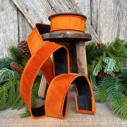 1.5" Orange Black Ribbon, Halloween Ribbon, Wired Ribbon, Designer RIbbon, Double Sided Ribbon, Dupion