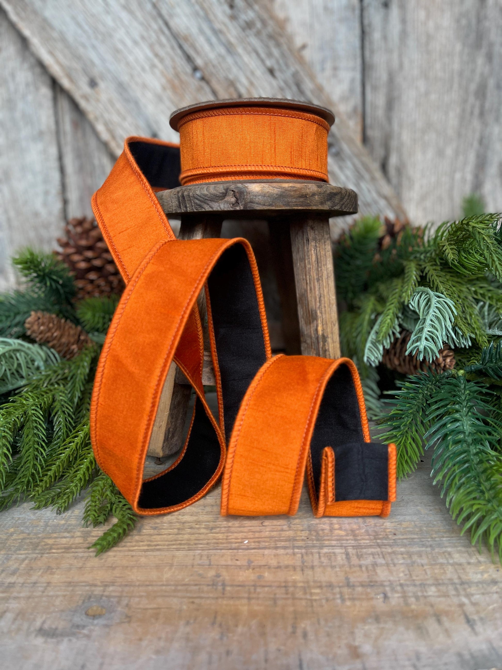 1.5" Orange Black Ribbon, Halloween Ribbon, Wired Ribbon, Designer RIbbon, Double Sided Ribbon, Dupion