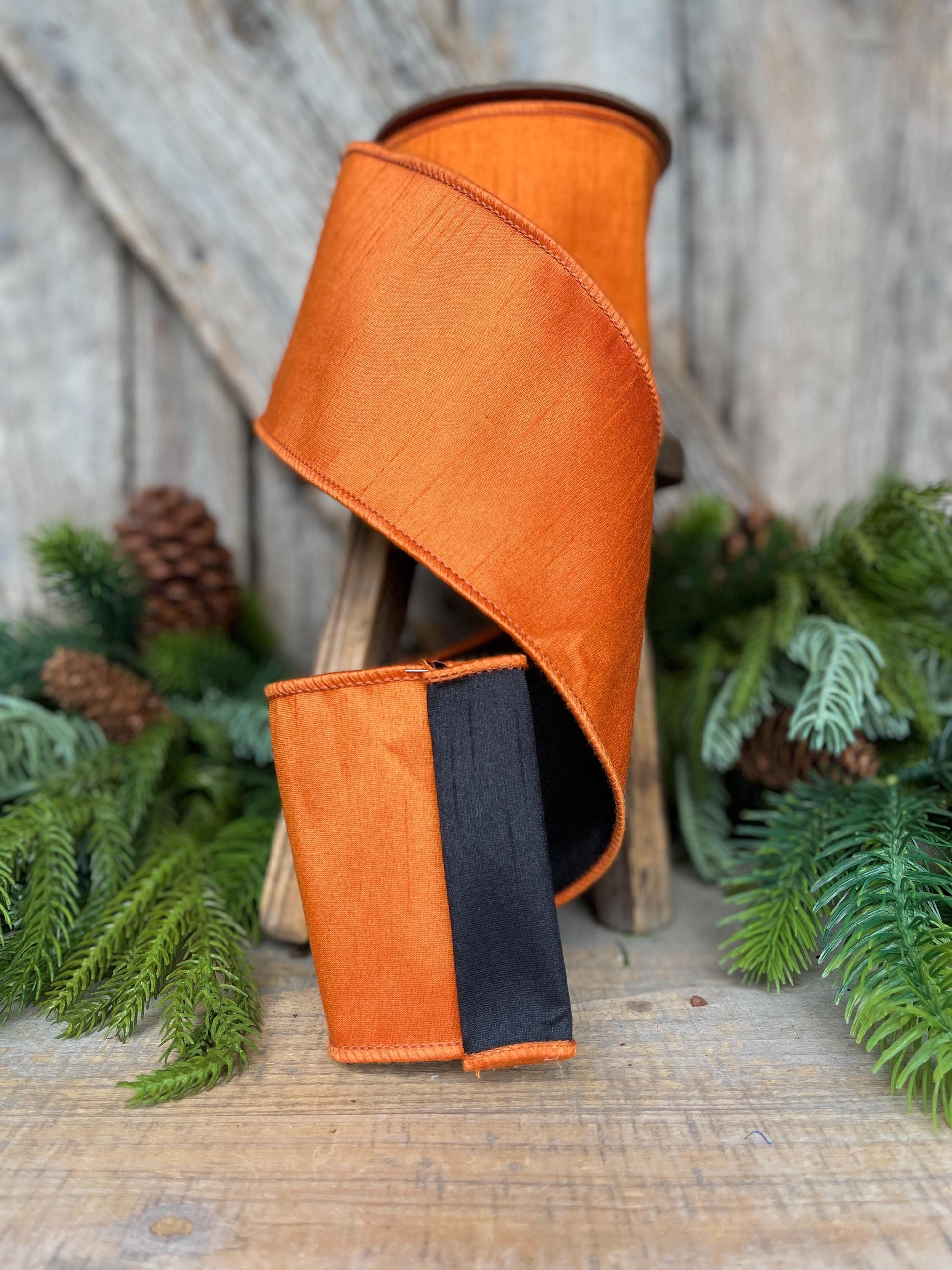 4" Orange Black Ribbon, Halloween Ribbon, Wired Ribbon, Designer RIbbon, Double Sided Ribbon, Dupion