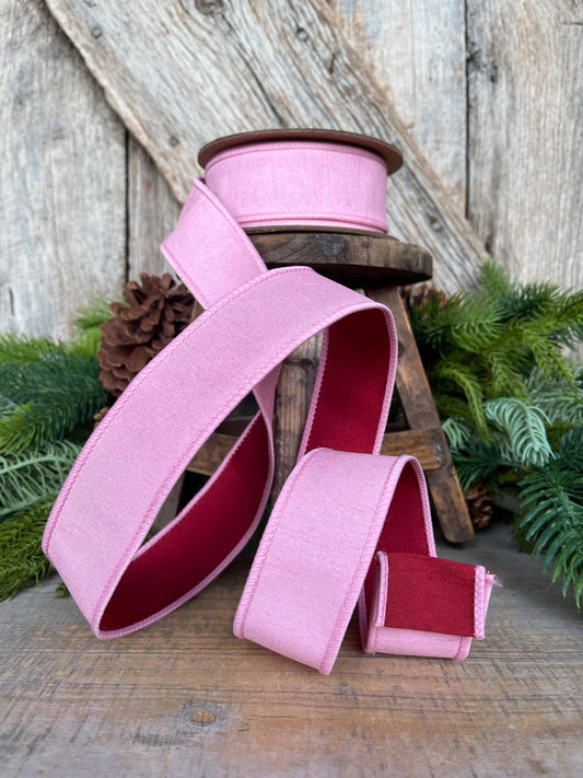 1.5" Pink & Red Ribbon, Doublesided ribbon, Christmas Ribbon, Light Pink Ribbon, Wired RIbbon, Pink Red Ribbon